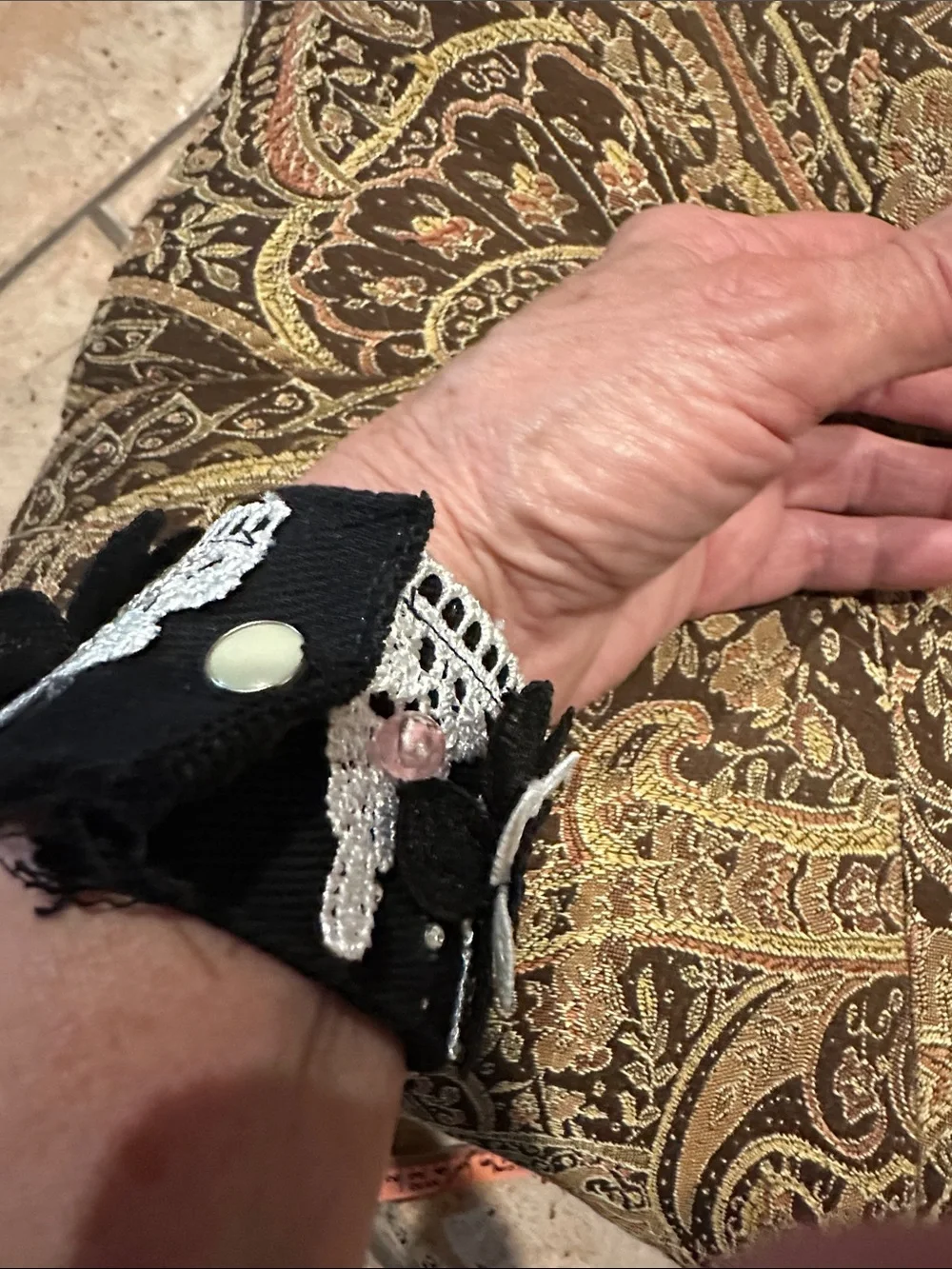Handcrafted Black & White Floral Lace Cuff Bracelet - Women Accessories